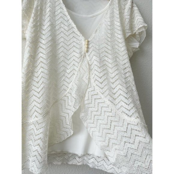 New Directions Cream Double Layer Blouse - Picture 2 of 6